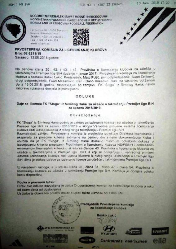 aa.jpg - Sloga Simin Han dobila licencu za takmičenje u Premijer ligi BiH